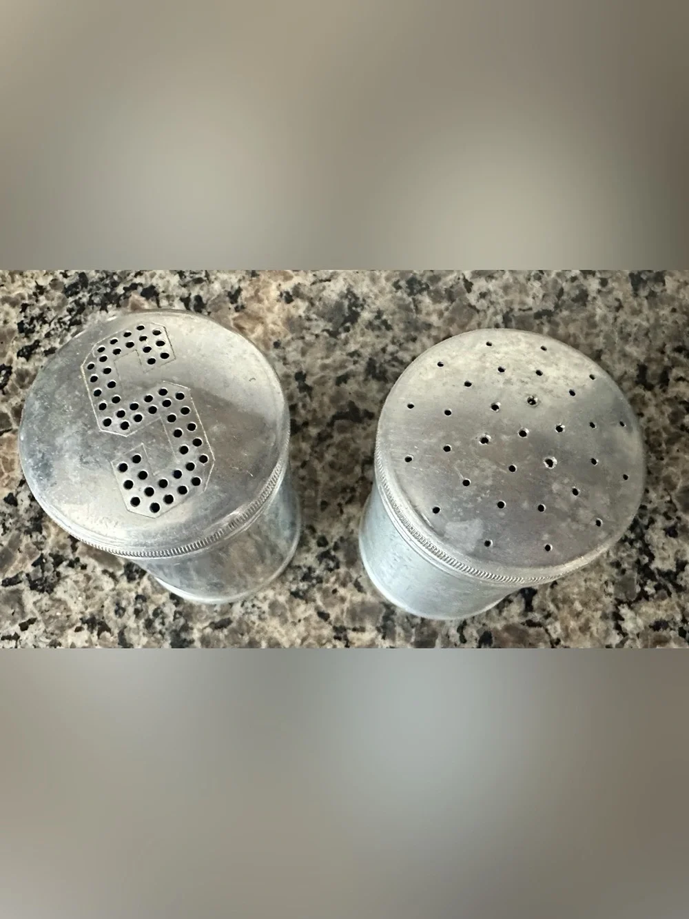 2 Sets- Vintage 1950s Rustic Aluminum Salt & Pepper and Salt & Sugar Shakers